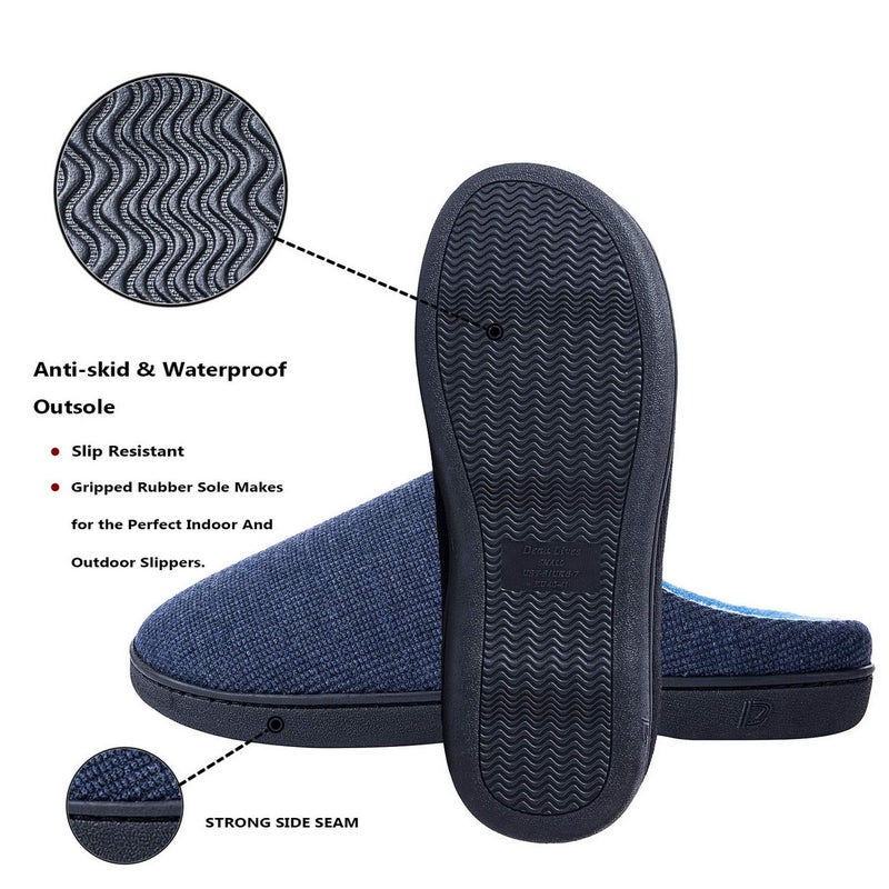 DL Men's Memory Foam Slippers - Comfortable Indoor/Outdoor Slippers, Warm Soft Flannel Lining, Size 13-14 Blue - Image 4